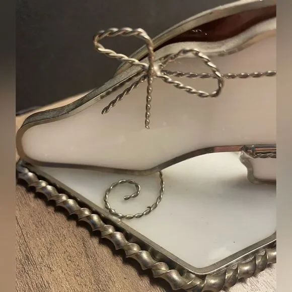 Vintage Stained Glass Standing Shoe Paperweight Ornament White EUC - Picture 3 of 9